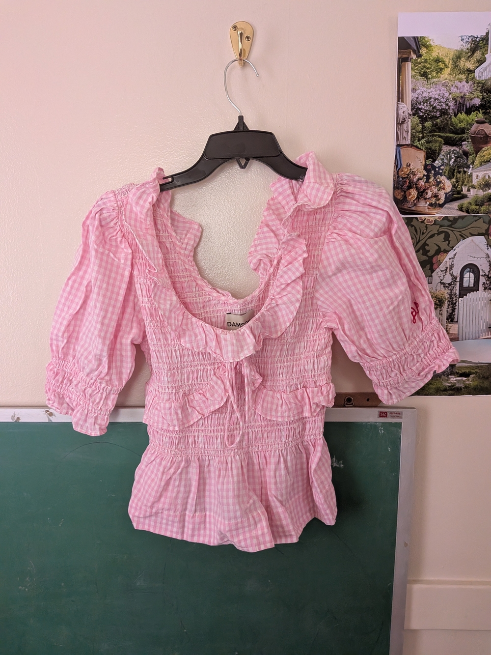 Pink Gingham Ruffle Smocked Women's Top